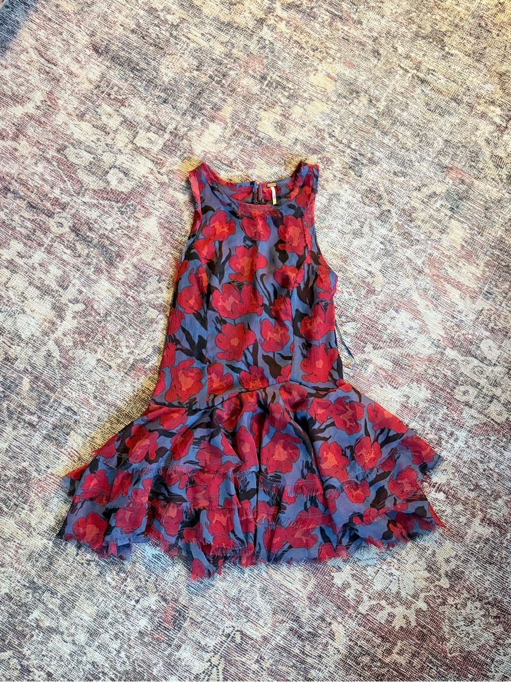Raven Printed Mini Dress Free People Small Petite Red Floral Blue Dress